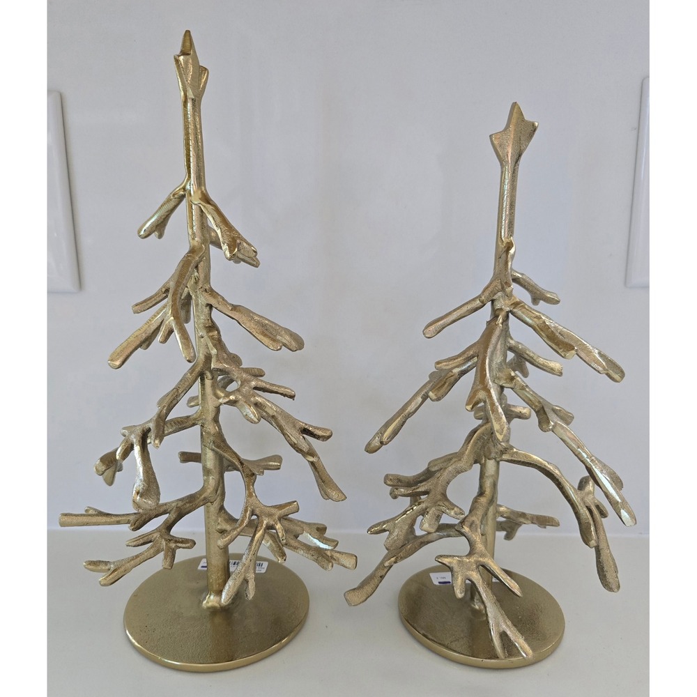 New Santa Barbara Design Studio Gold Metal Christmas Trees Set of 2 Holiday